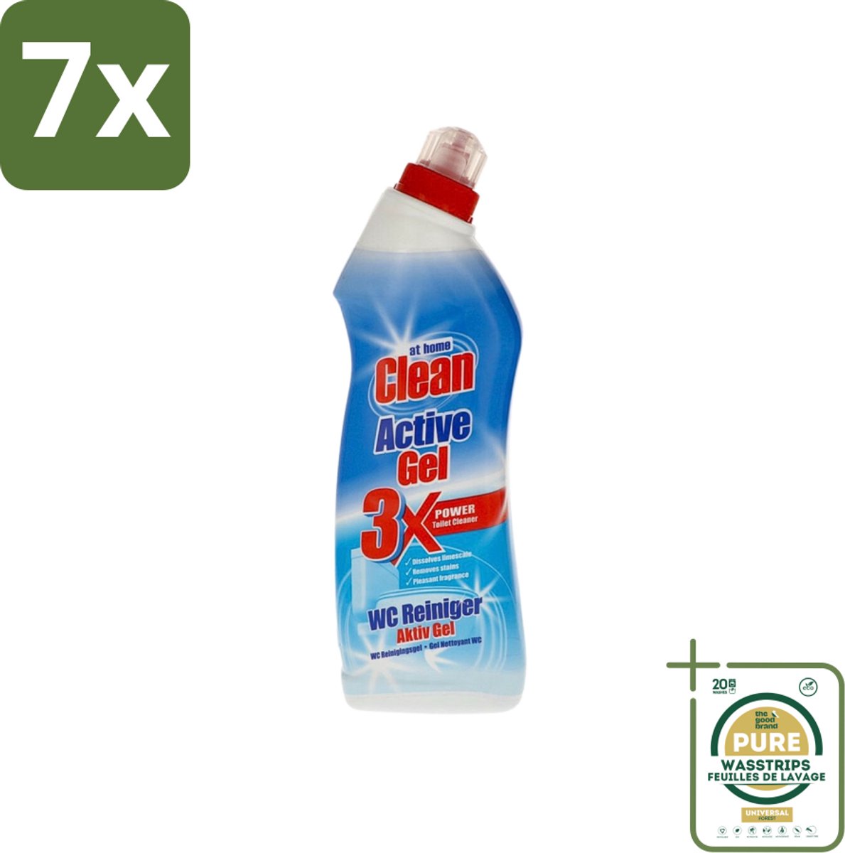 7 x At Home - Clean - Active Gel - Toiletreiniger - Extra Krachtig - 750 ml - Grootverpakking - Toiletreiniger - Kalkverwijdering - Toilet Reinigen - Toilet Reiniging - Toilet Hygiëne