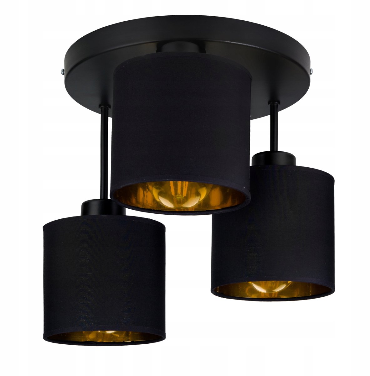 Gouden Plafondlamp met Zwarte Lampenkappen, 3xE27
