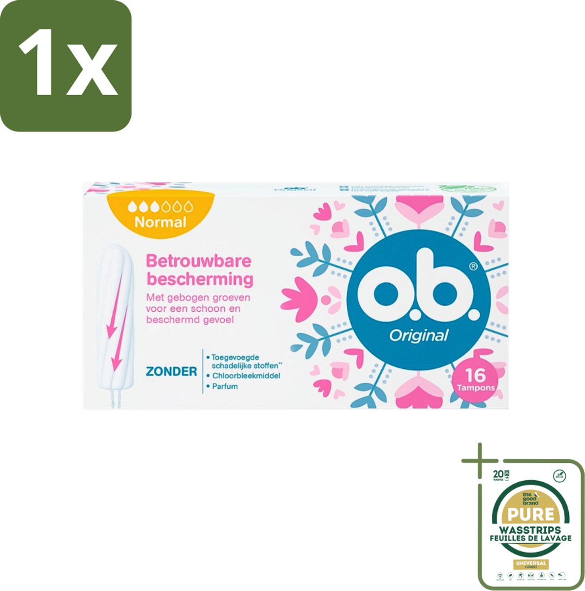 1 x o.b. Tampons - Original Normal - Voor Comfort en Betrouwbare Bescherming - 16 Tampons- Tampons - Menstruatiebescherming - Plantaardige Tampons - Betrouwbare Bescherming - Comfortabel