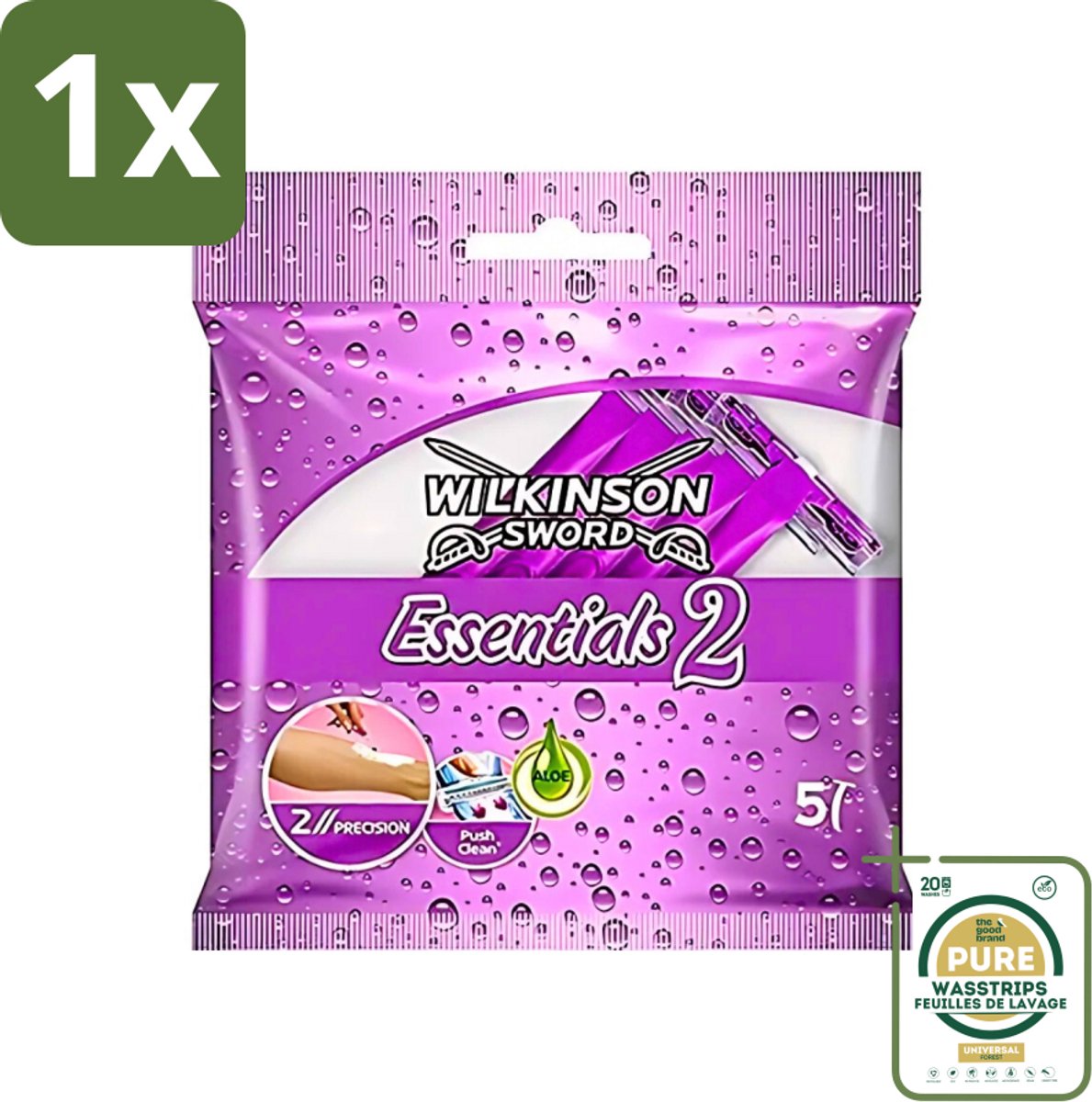1 x Wilkinson - Wegwerpscheermesjes Essentials 2 - Voor Dames - Antislip Greep - 5 scheermesjes- Wegwerpscheermesjes - Scheermesjes Voor Dames - Antislip Handgreep - Scherpe Mesjes - Dagelijks Gebruik