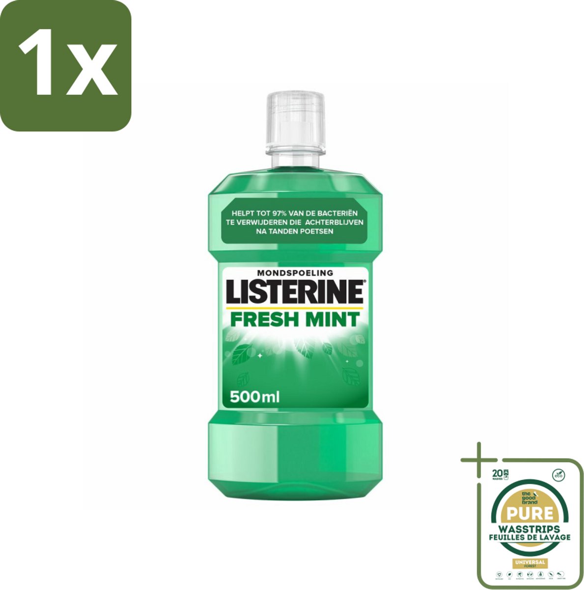 1 x Listerine Mondwater Fresh Mint 500 ml- Mondspoeling - Mondverzorging - Tandplak - Bacteriën - Frisse Adem