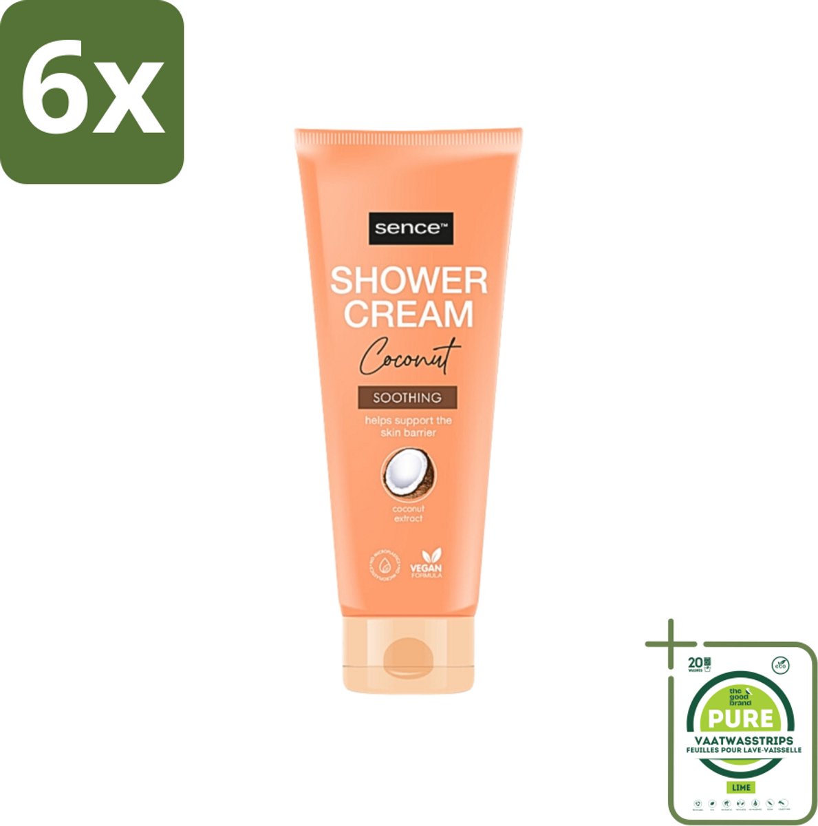 Sence - Coconut - Douchecrème - Verzorgend - 200 ml - Voordeelverpakking - 6 stuks - Douchecrème kokos - Kokos geur