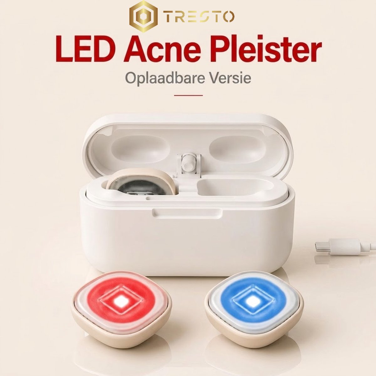 LED Acne Pleister voor het Gezicht - Pimple patch - Oplaadbare LED Lichttherapie – Rood & Blauw LED Licht - Compact & Draagbaar - Eénknopsbediening - Voor Thuis en Onderweg