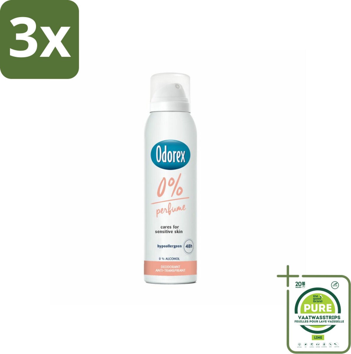 3 x Odorex - Deodorant Spray - 0% Parfum - Zonder Geurstoffen - 150 ml - Grootverpakking - 0% Parfum - Geurstoffen - Gevoelige Huid - Deospray - Alcoholvrij