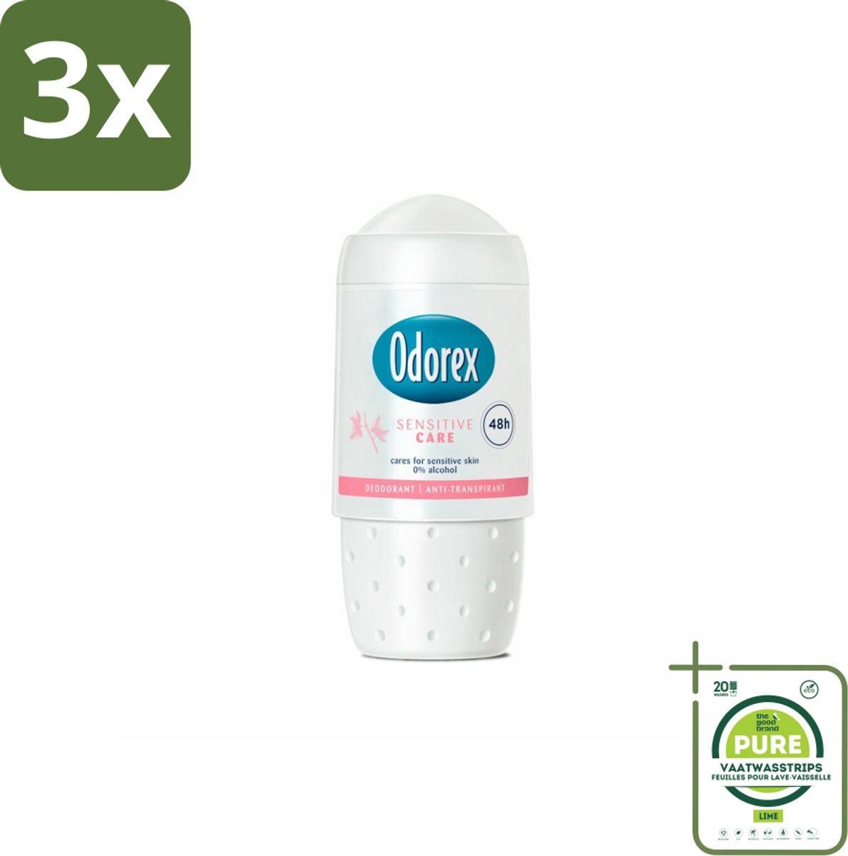 3 x Odorex Deodorant Roller Sensitive Care 50 ml - Grootverpakking - Gevoelige Huid - Deodorant - Roll-on - Huidbescherming - Zweet