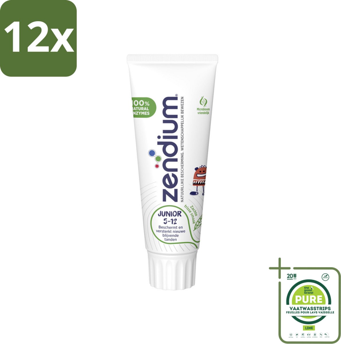 Zendium Tandpasta Junior 75 ml - Voordeelverpakking - 12 stuks - Tandpasta voor kinderen - Melktanden beschermen