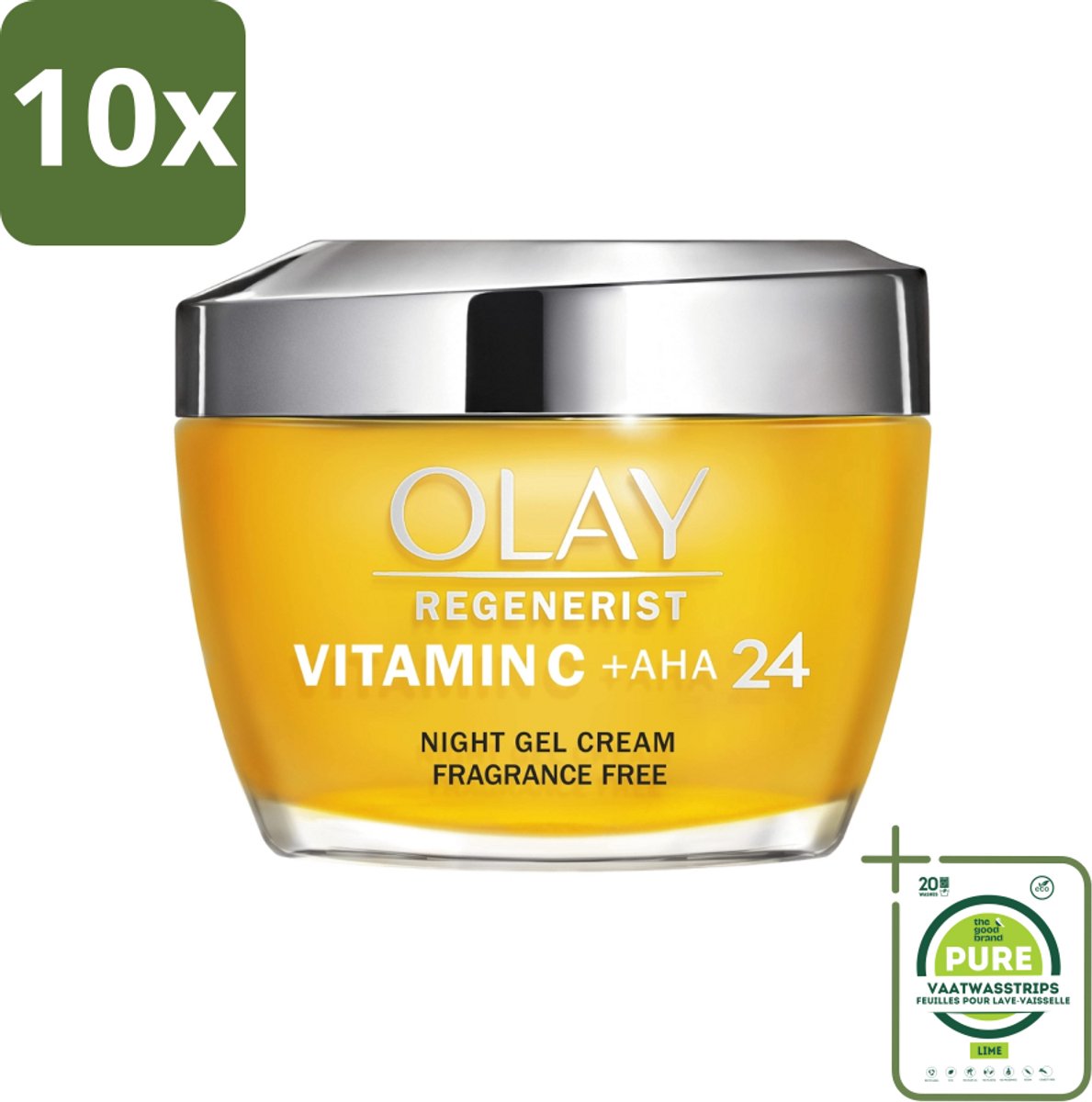 10 x Olay - Vitamine C + AHA24 - Nachtcrème - Vernieuwend & Verhelderend - 50 ml - Grootverpakking - Nachtcrème - Vitamine C - AHA - Niacinamide - Verheldering