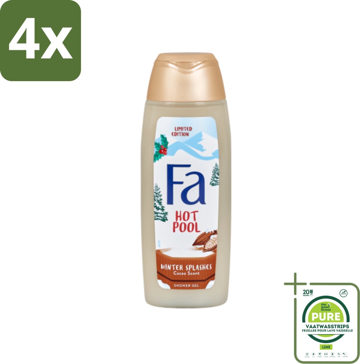Fa - Douchegel - Winter Splashes Hot Pool Cacao - Warm & Verwarmend - Verzachtend - 250 ml - Voordeelverpakking - 4 stuks - Douchegel - Winter