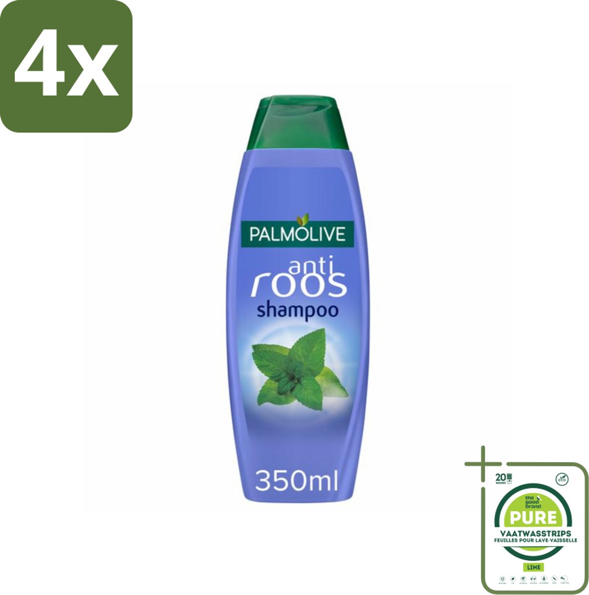 Palmolive Shampoo Anti-Roos 350 ml - Voordeelverpakking - 4 stuks - Anti-roos shampoo - Wilde munt shampoo
