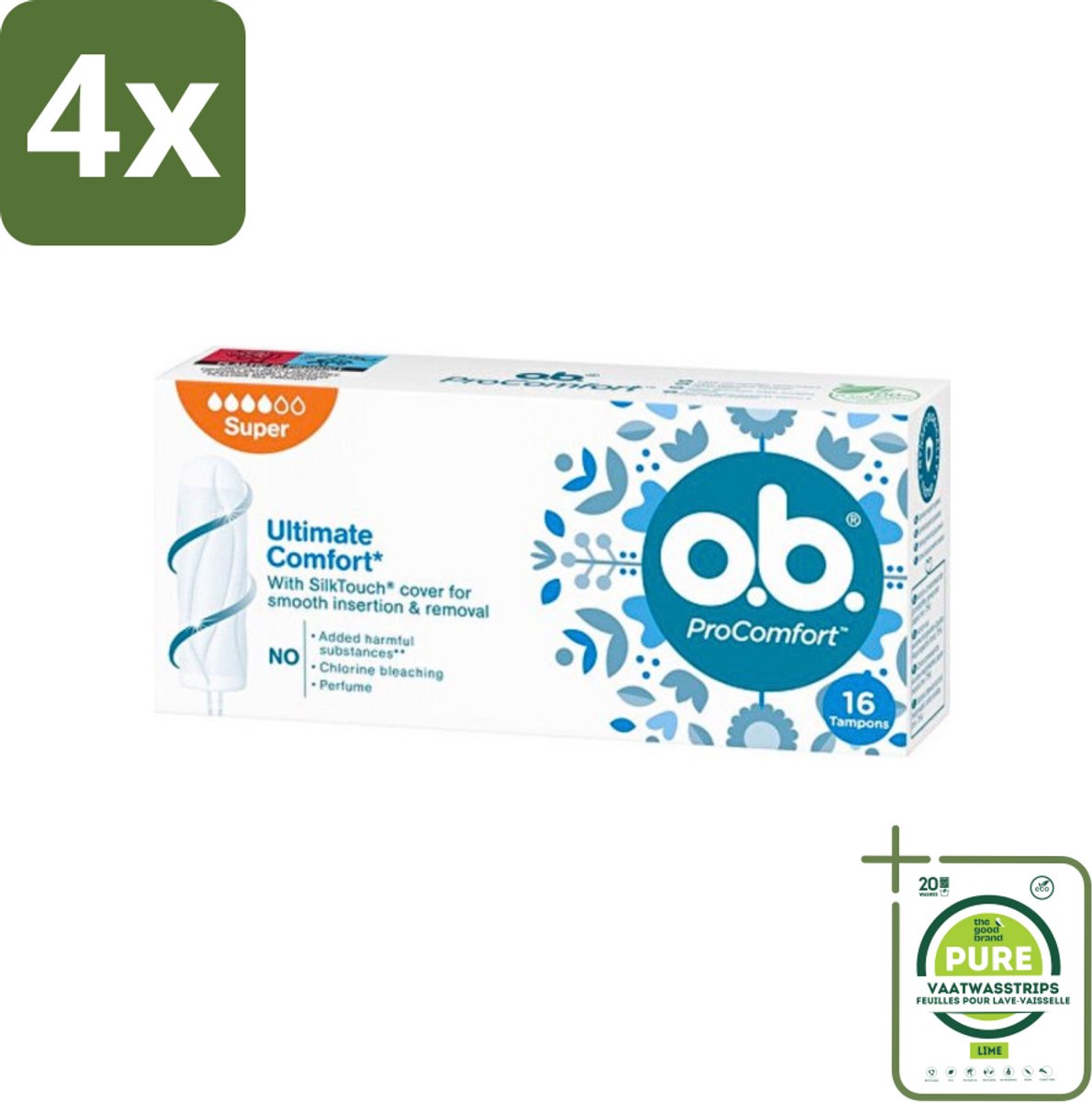 o.b. Tampons - ProComfort Super - Voor Comfort en Zachte Bescherming - 16 Tampons - Voordeelverpakking - 4 stuks - Tampons - Menstruatiebescherming