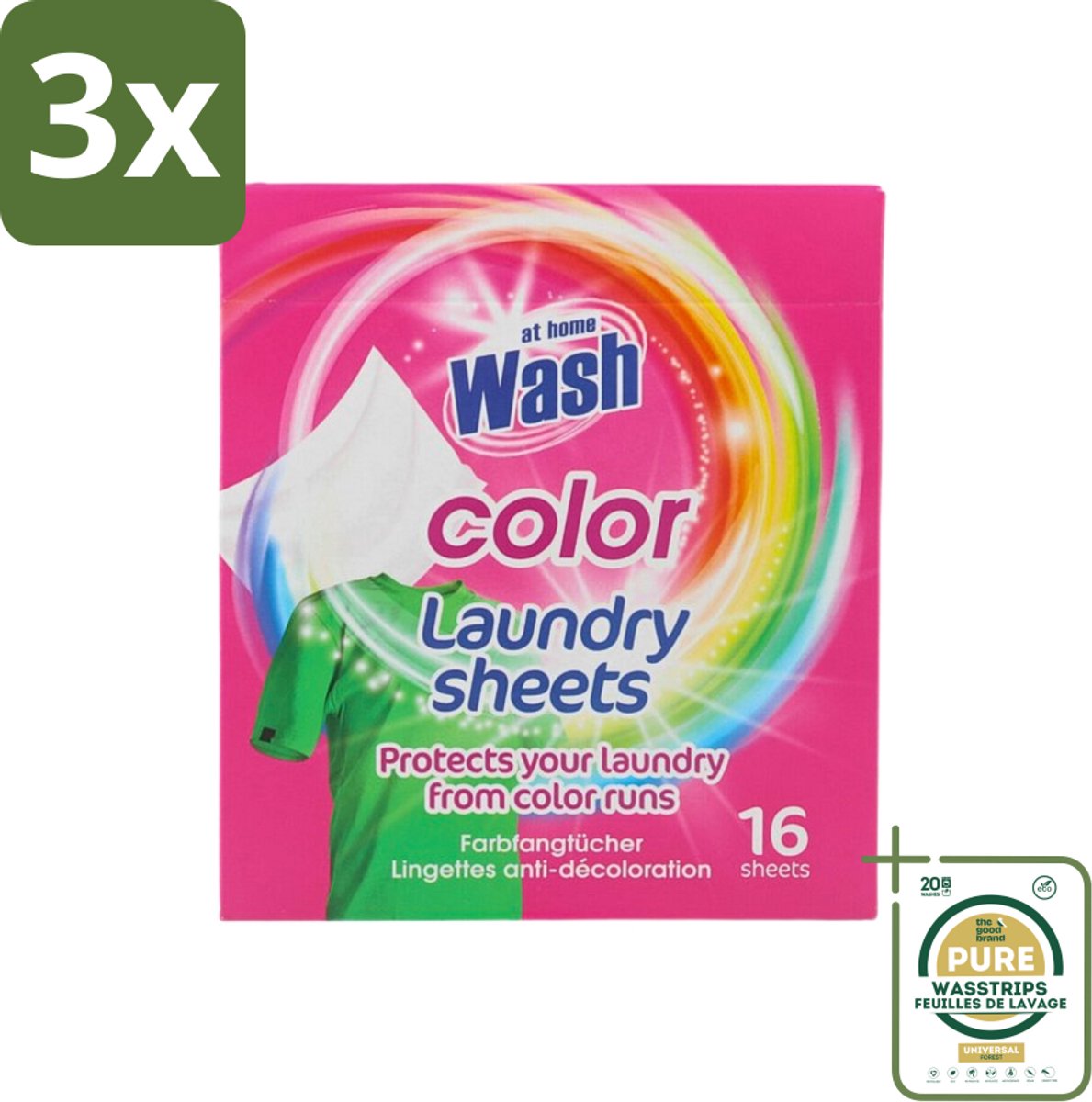 3 x At Home - Wash - Wasdoekjes - Gekleurde Was - Tegen Verkleuring - 12 Doekjes - Grootverpakking - Wasdoekjes - Kleurverschil - Was - Kleurstof - Wasmachine