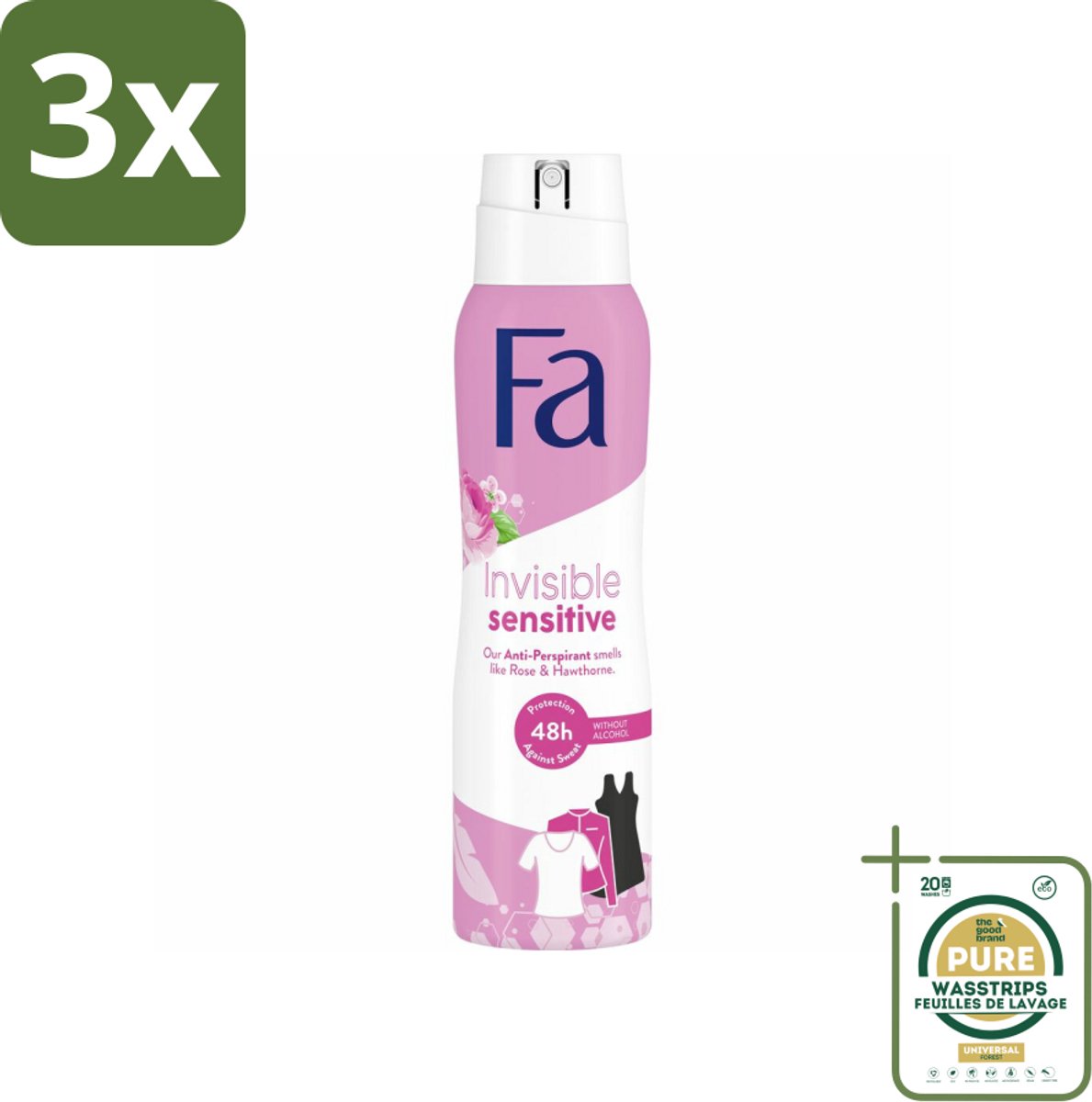 3 x Fa Deodorant Spray Invisible Sensitive 150 ml - Grootverpakking - Deodorant Spray - Anti-transpirant - Perspirant - Gevoelige Huid - 48 Uur Bescherming