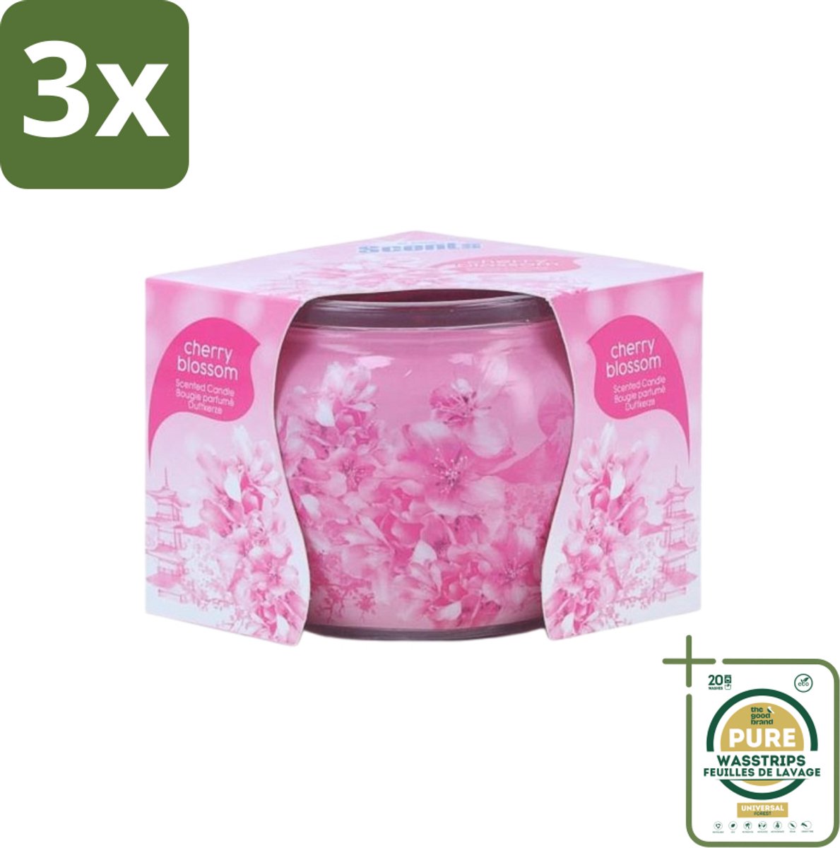 3 x At Home - Scents - Geurkaars - Cherry Blossom - 70 g - Grootverpakking - Geurkaars - Kersenbloesem - Thuisgeur - Rustgevende Geur - Ontspanning