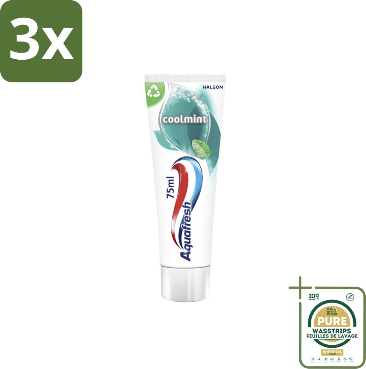 3 x Aquafresh Tandpasta Coolmint 75 ml - Grootverpakking - Tandpasta - Frisse Adem - Mondgezondheid - Suikerzuur - Gaatjes