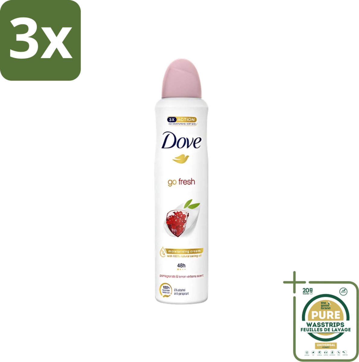 3 x Dove - Deodorant - Spray Go Fresh - Granaatappel - Fruitige geur - 250 ml - Grootverpakking - Dove Deodorant Spray - Granaatappel - Citroenverbena - Fruitige Geur - Anti-Transpirant