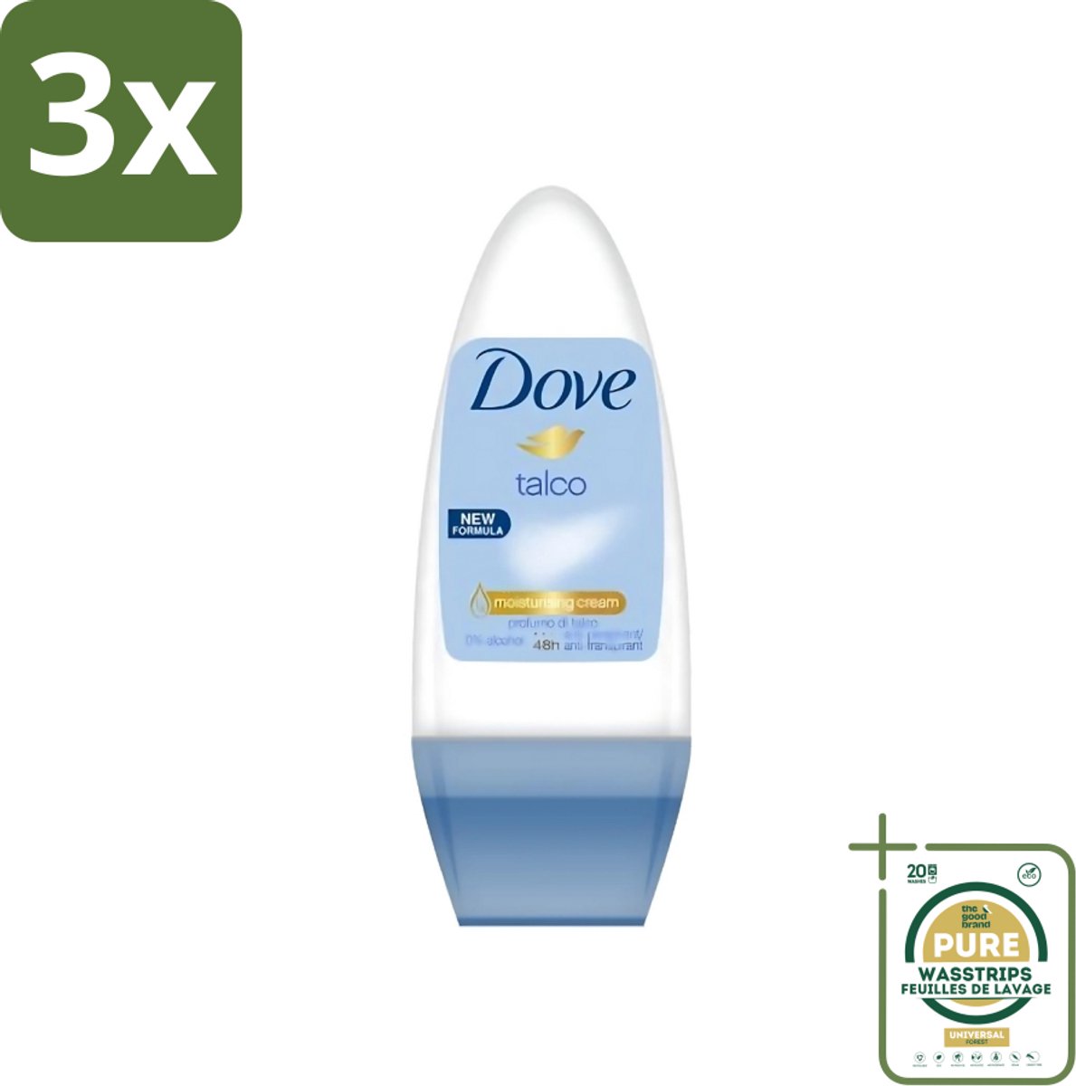 3 x Dove - Deodorant - Roll-on Talco - Subtiele en zachte geur - 50 ml - Grootverpakking - Dove Talco Roll-on - Talco Deodorant - Talco Roll-on - Talco Deodorant 50 Ml - Talco Roll-on 50 Ml