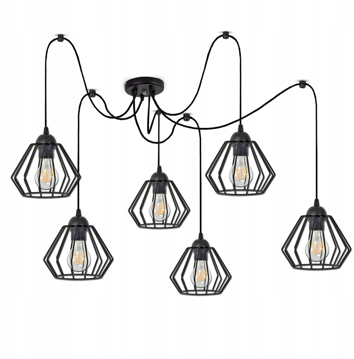 Merkloze Zwarte Matten Spider Plafondlamp, 6xE27, 150cm Armlengte