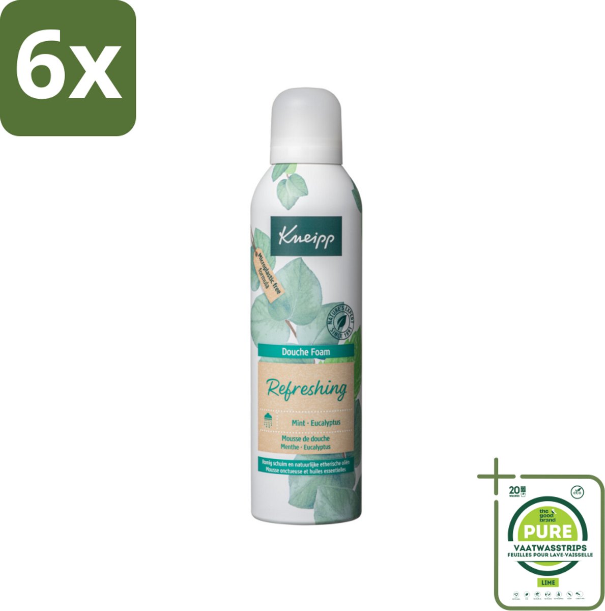 Kneipp Douche Foam Refreshing Mint Eucalyptus 200 ml - Voordeelverpakking - 6 stuks - Douchefoam - Mint en eucalyptus