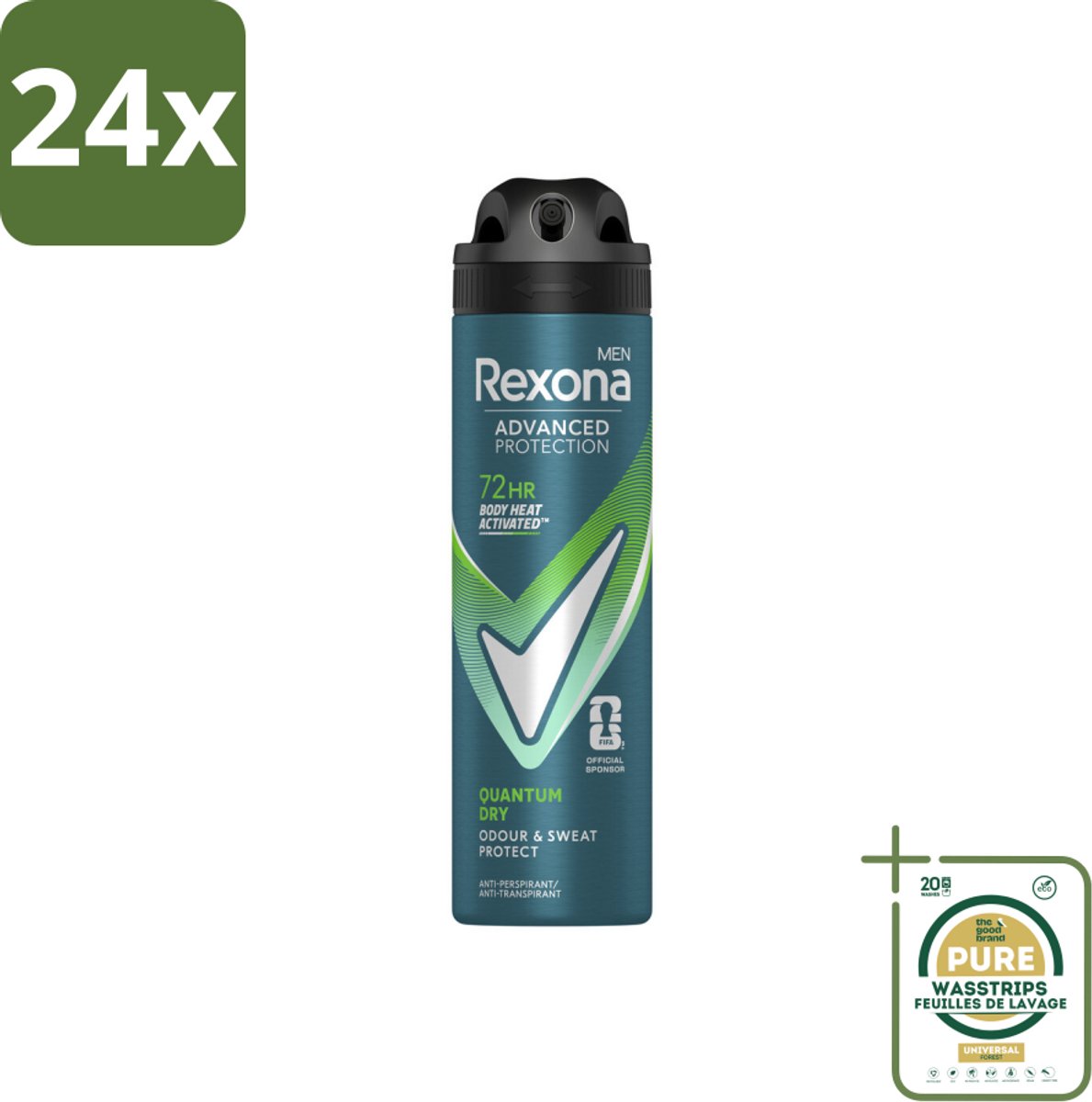 Rexona Men Deodorant Spray Advanced Protection Quantum Dry 150 ml - Voordeelverpakking - 24 stuks - Frisheid - Transpiratiebestendig