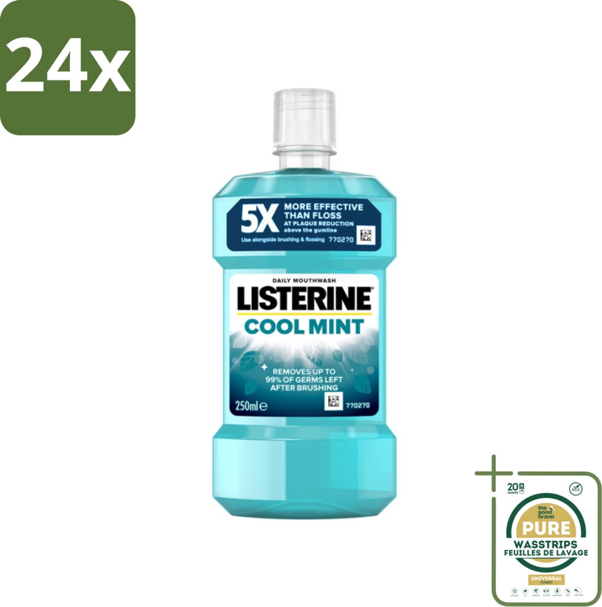 Listerine - Mondwater - Cool Mint - 250 ml - Voordeelverpakking - 24 stuks - Frisse adem - Tandplak