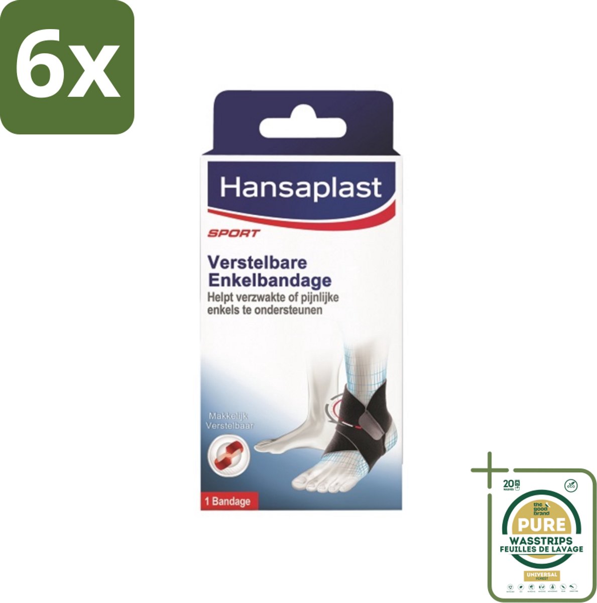 Hansaplast - Sport Enkel Bandage - Enkelsteun - Enkel Brace - Verstelbaar - Zwart - Voordeelverpakking - 6 stuks - Enkelblessure - Enkelinstabiliteit