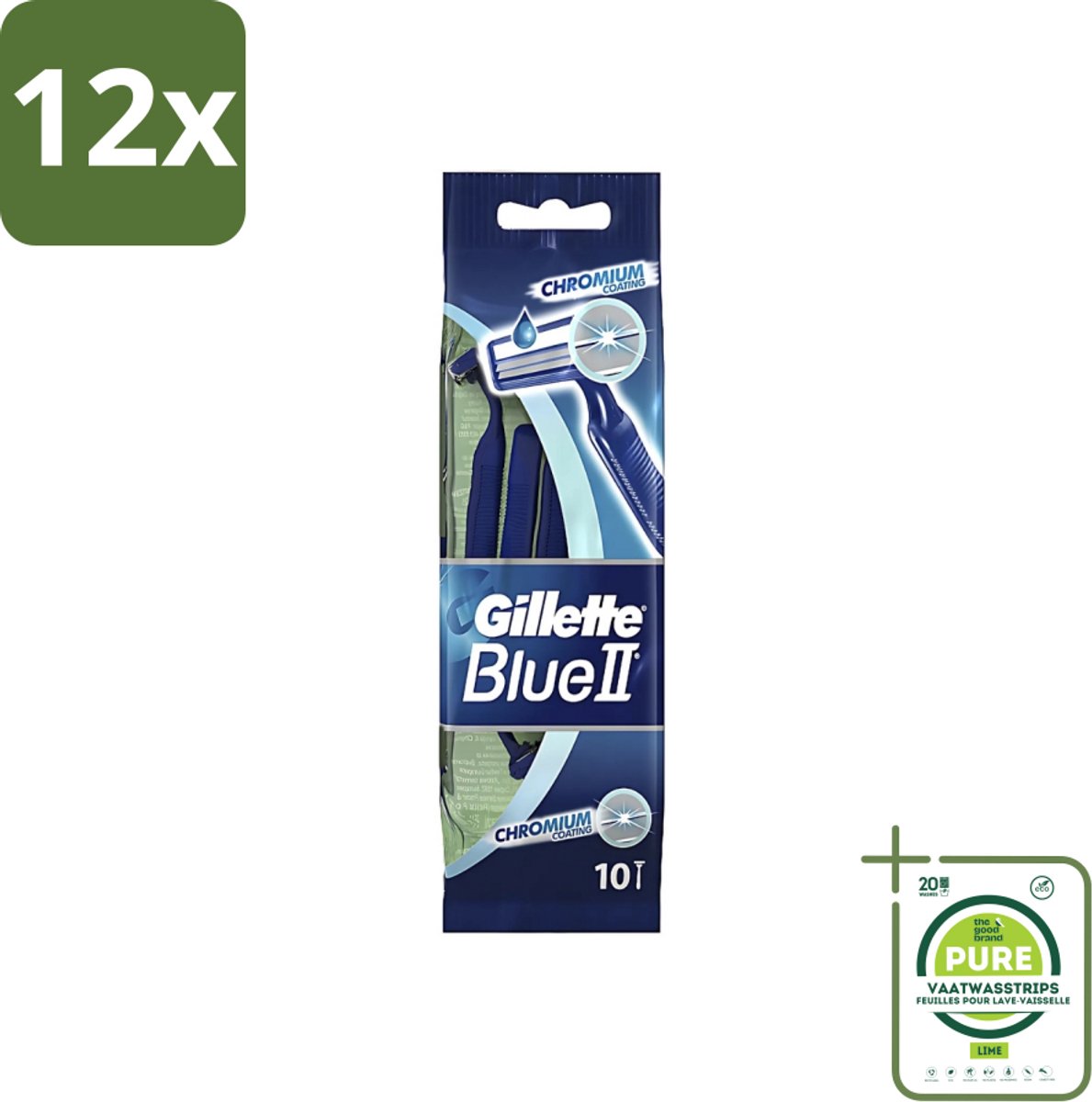 Gillette - Blue 2 - Wegwerpscheermesjes - Chromium Coating - 10 Scheermesjes - Voordeelverpakking - 12 stuks - Scheermesjes - Wegwerpscheermesjes