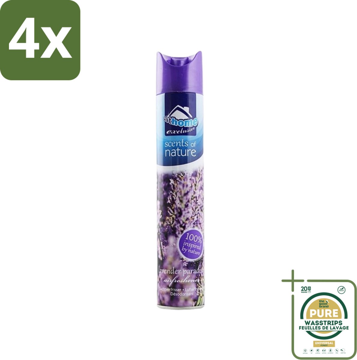 At Home - Scents Of Nature - Luchtverfrisser - Geïnspireerd Door Natuur - 400 ml - Voordeelverpakking - 4 stuks - Lavendel - Geur neutraliseren