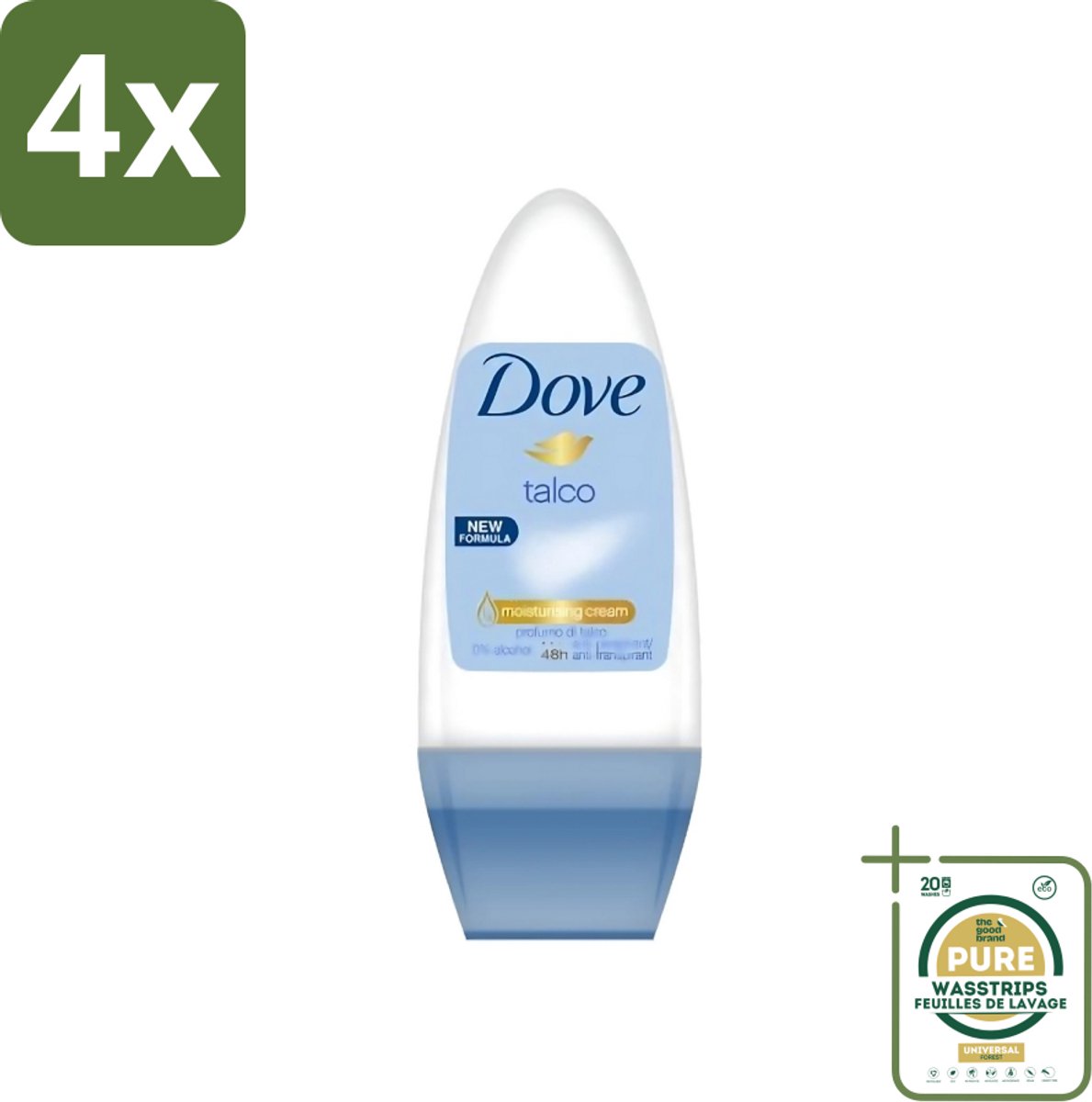 Dove - Deodorant - Roll-on Talco - Subtiele en zachte geur - 50 ml - Voordeelverpakking - 4 stuks - Roll-on deodorant - Talco deodorant 50 ml