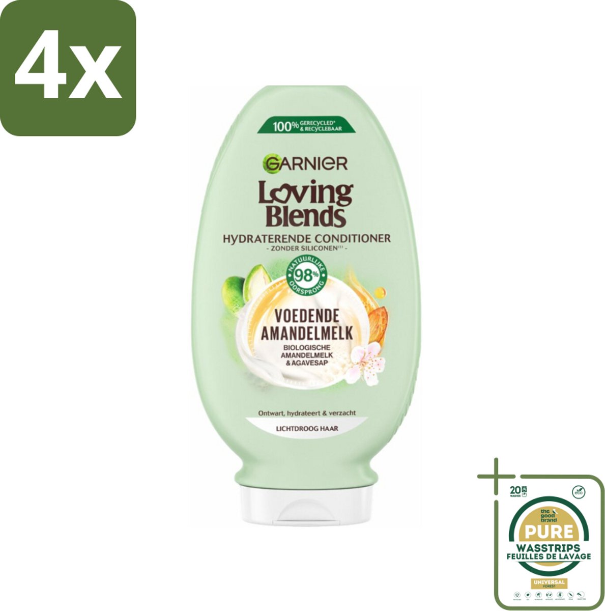 Garnier Loving Blends Voedende Amandelmelk Conditioner 250 ml - Voordeelverpakking - 4 stuks - Amandelmelk - Biologisch haarverzorging