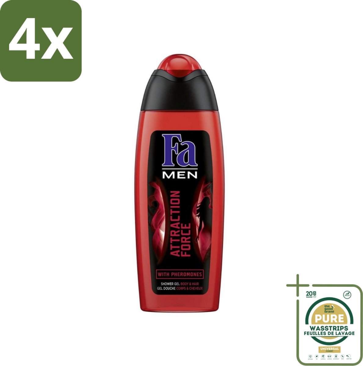 Fa - Douchegel - Attraction Force - Mannen Lichaam & Haar - Bergamot & Limoen - Verfrissend - 250 ml - Voordeelverpakking - 4 stuks - Verfrissend - 2 in 1 douchegel