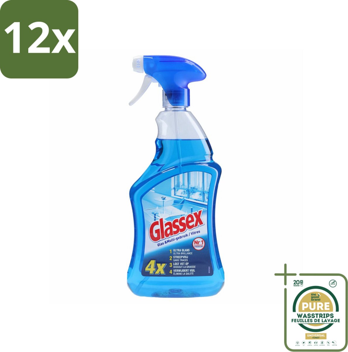 Glassex Glas & Multi Schoonmaakspray 750 ml - Voordeelverpakking - 12 stuks - Ruit reinigen - Marmer reinigen