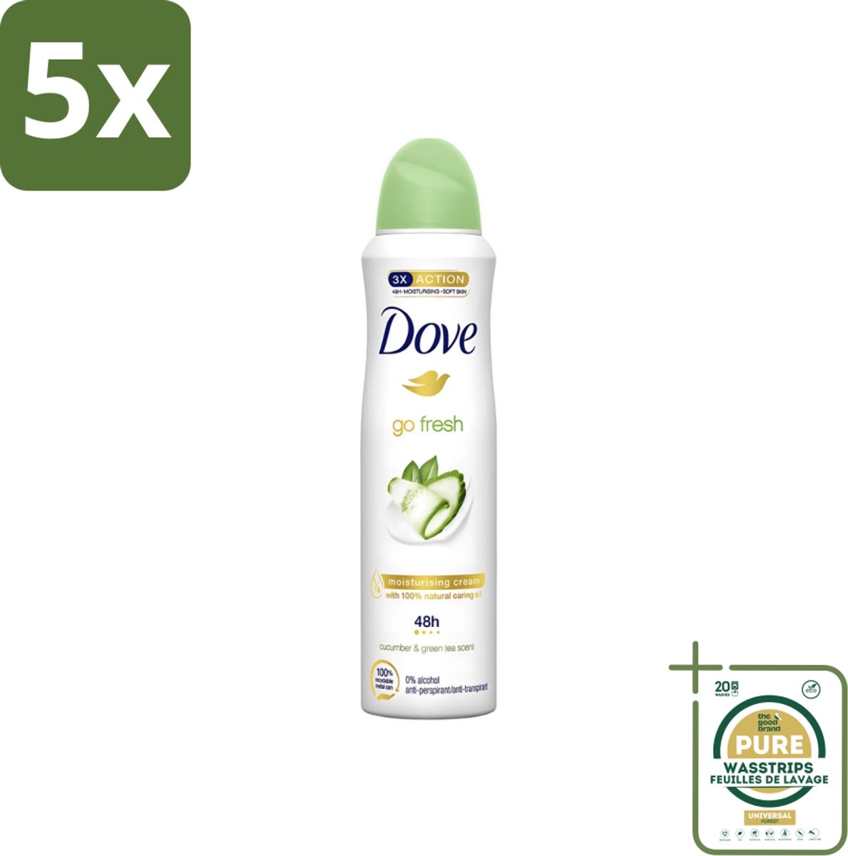 5 x Dove - Deodorant - Go Fresh Cucumber & Green Tea - Frisse en kalmerende geur - 250 ml - Grootverpakking - Dove Go Fresh - Cucumber & Green Tea - Deodorant Spray - Fris - Kalmerend