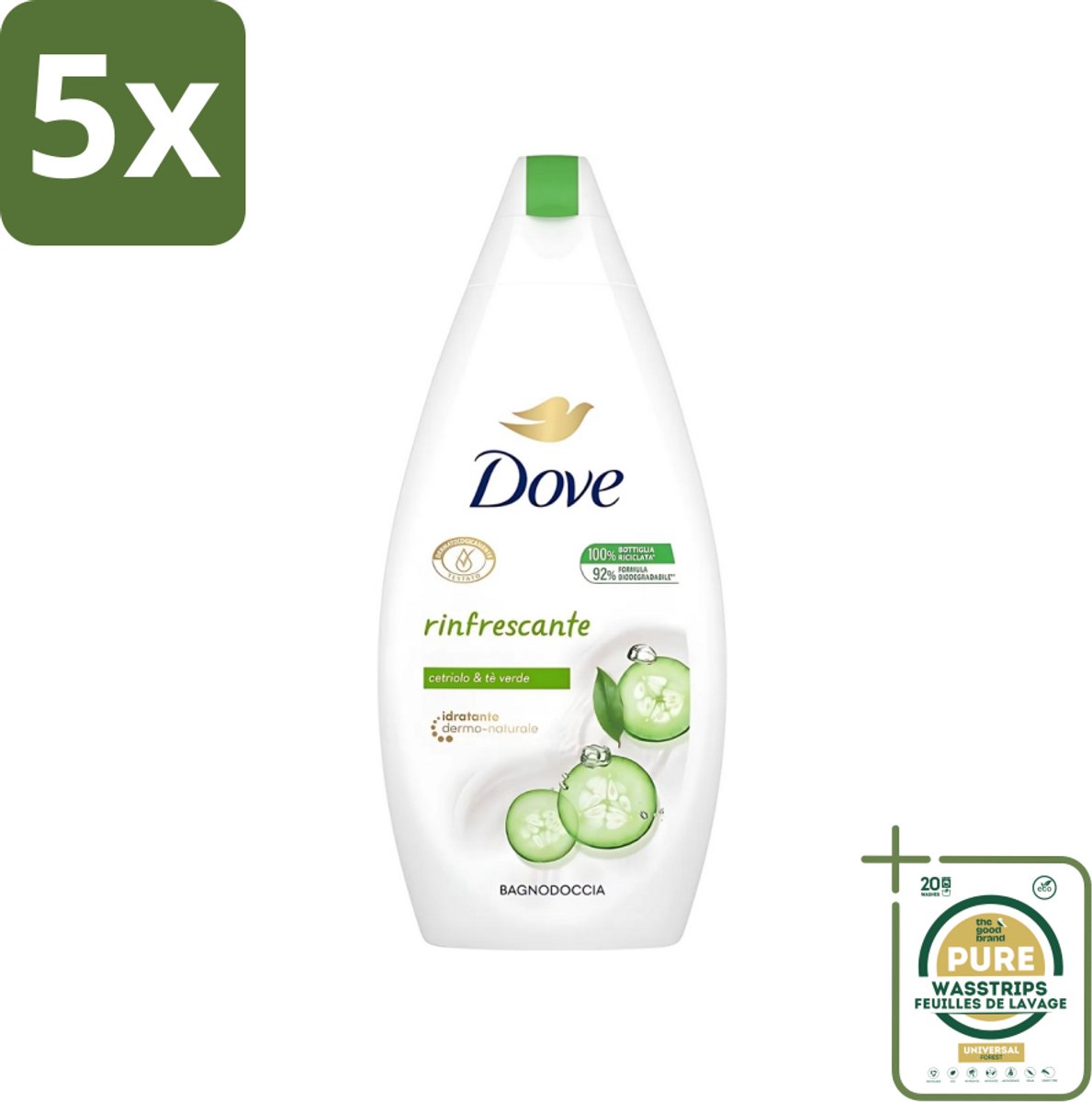5 x Dove - Douchegel - Refreshing - Komkommer & Groene thee - Verfrissend - 400 ml - Grootverpakking - Douchegel - Frisheid - Verfrissend - Kalmerende Scrub - Uitdroging Voorkomen