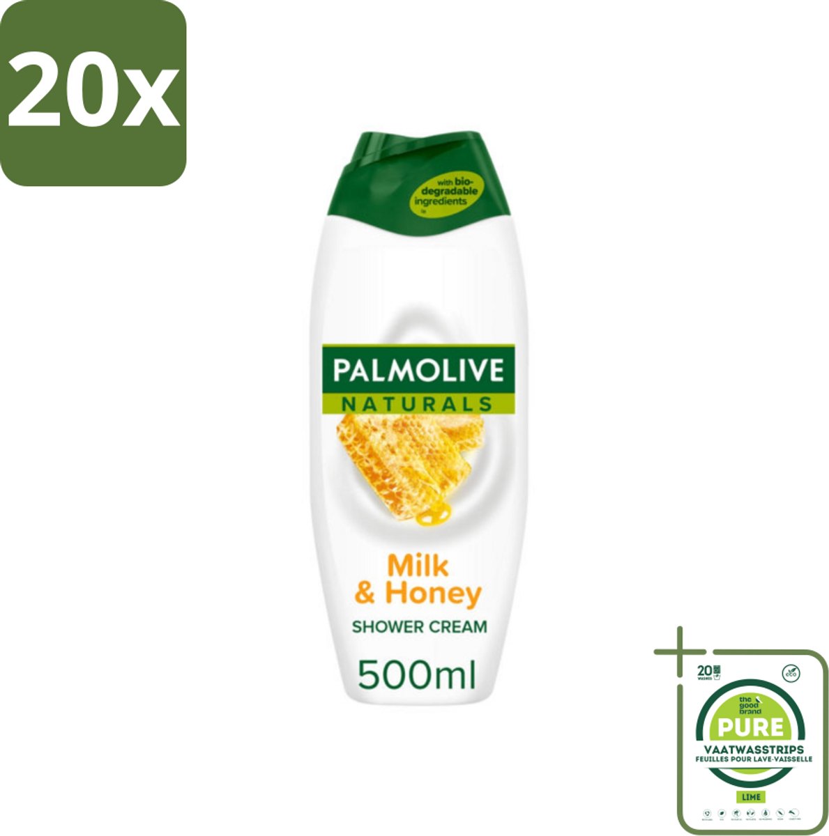 20 x Palmolive Naturals - Douchecrème - Melk & Honing - 500 ml - Grootverpakking - Douchegel Melk Honing - Natuurlijke Douchegel - Melk En Honing Douchegel - Hydraterende Douchegel - Verzorgende Douchegel
