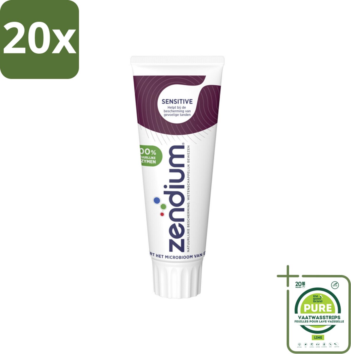 20 x Zendium Tandpasta Sensitive 75 ml - Grootverpakking - Gevoelige Tanden - Natuurlijke Enzymen - Mondgezondheid - Fluoride - SLS-vrije Tandpasta