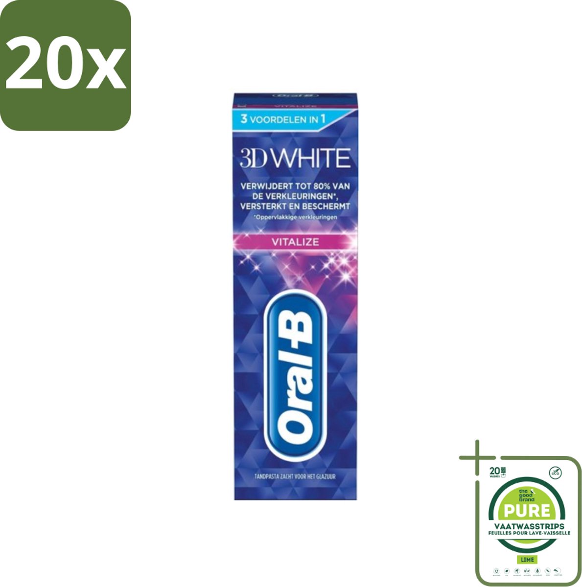 20 x Oral-B - 3D White Vitalize - Tandpasta - Whitening - 75 ml - Grootverpakking - Tandpasta Whitening - Tanden Versterken - Glazuur Beschermen - Tanden Reinigen - Mondgezondheid