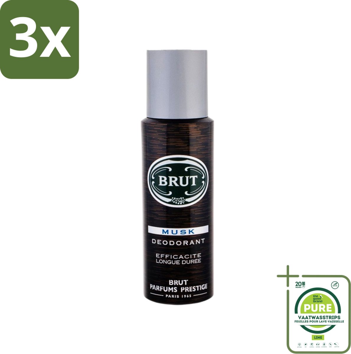 3 x Brut - Deodorant - Spray - Musk - Klassieke mannengeur - 200ml - Grootverpakking - Brut Musk - Deodorant Spray - Mannelijke Geur - Muskus - Houtachtige Geur