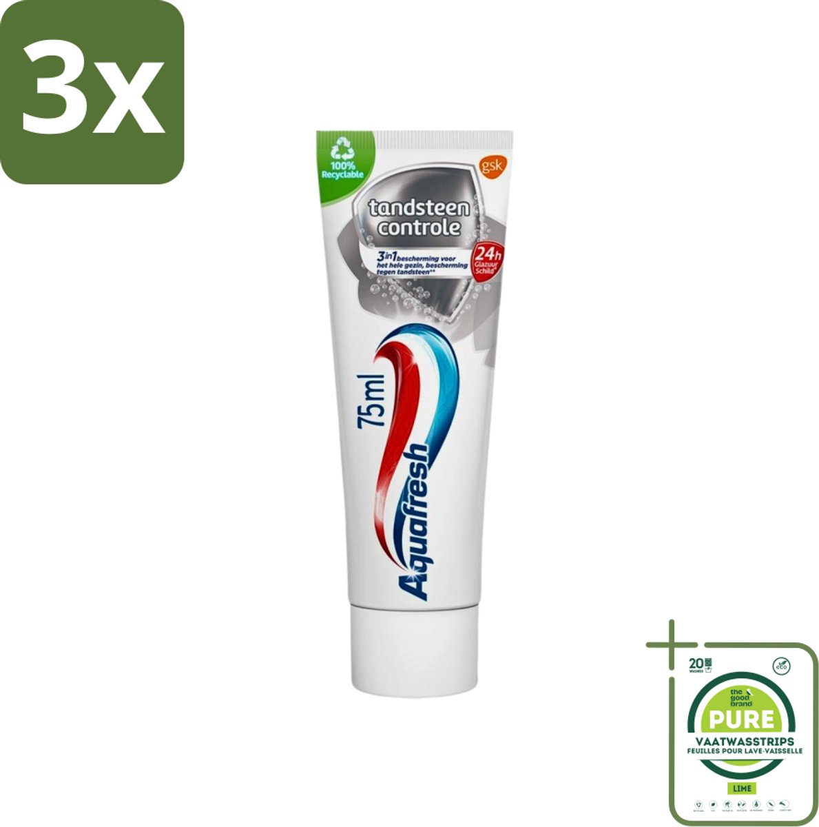 3 x Aquafresh Tandpasta Tandsteen Controle Frisse Adem 75 ml - Grootverpakking - Tandsteen Controle - Tandpasta - Tandplak Verwijderen - Bescherming Tegen Tandsteen - Gezond Tandvlees