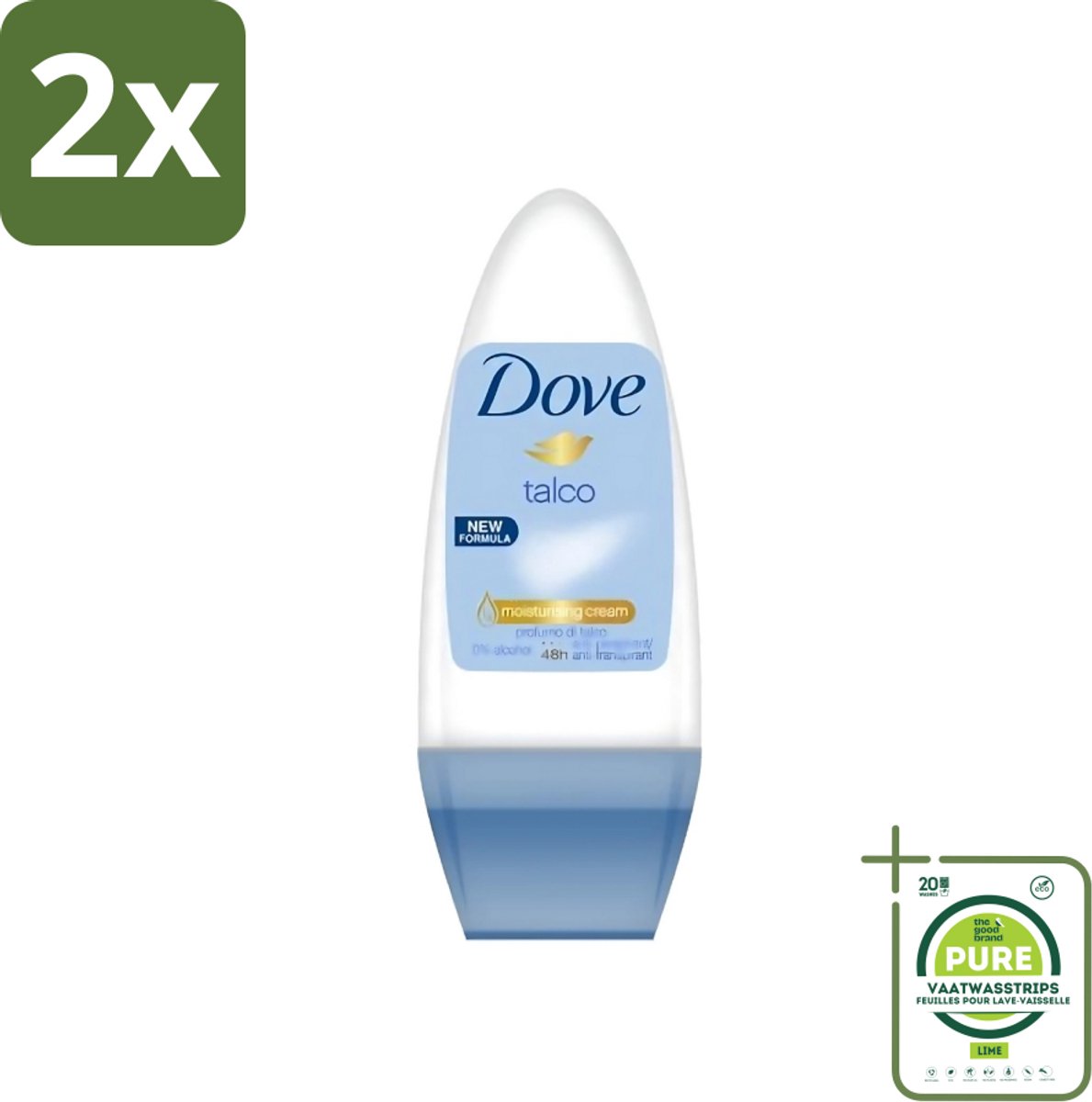 Dove - Deodorant - Roll-on Talco - Subtiele en zachte geur - 50 ml - Voordeelverpakking - 2 stuks - Dove Talco Roll-on - Talco deodorant