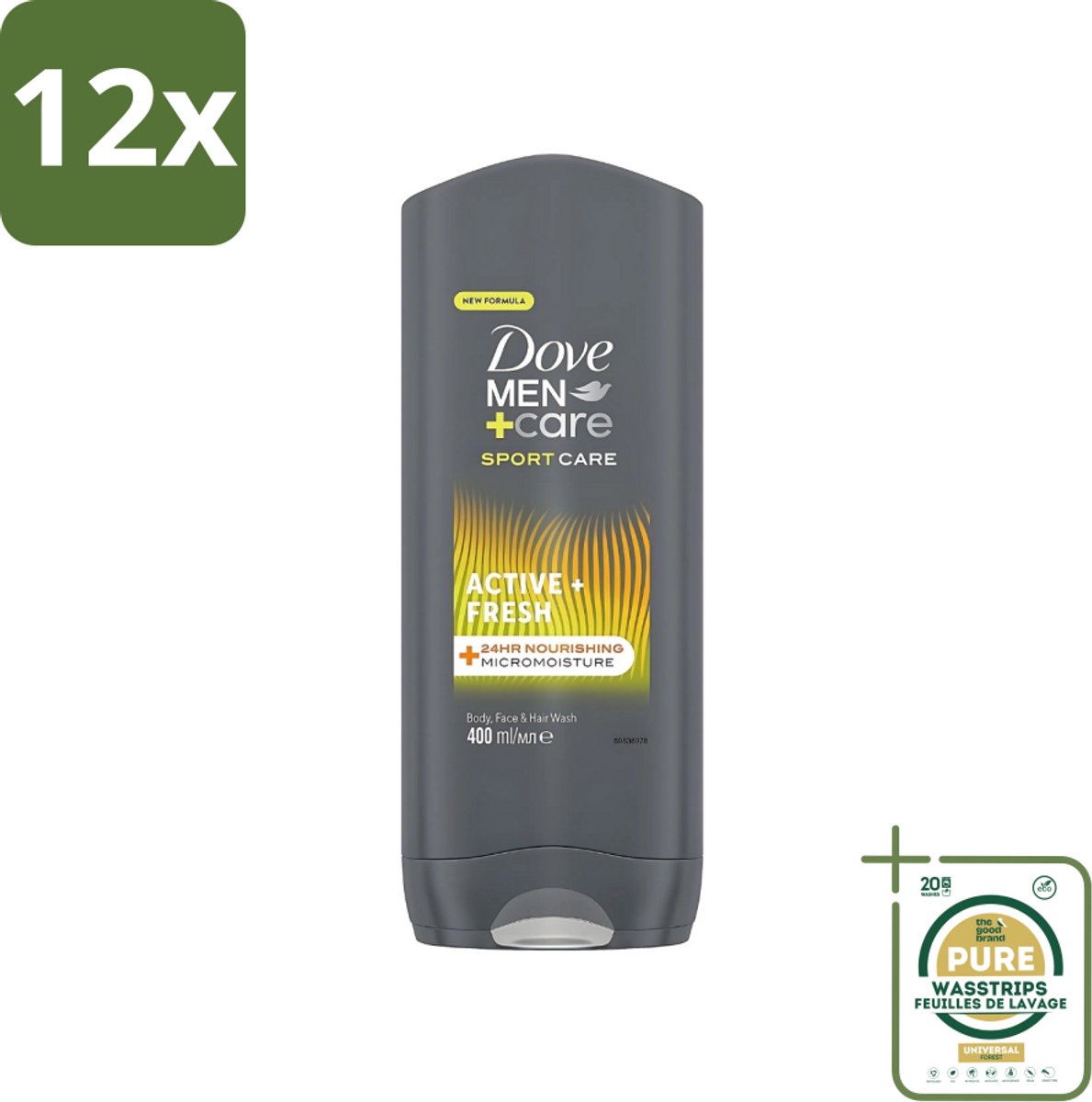 Dove - Douchegel - Men+ Care Active Fresh - Verfrissend en langdurige bescherming - 400 ml - Voordeelverpakking - 12 stuks - Actieve mannen - Energie
