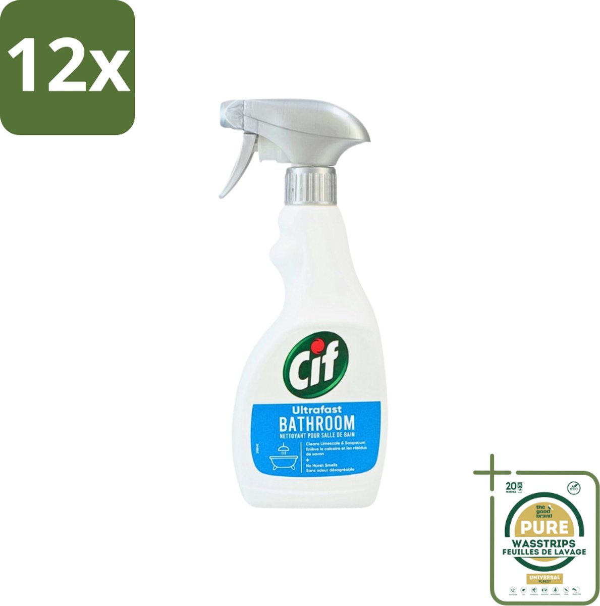 Cif - Badkamer Spray - Cream - Supersnel - 500ml - Voordeelverpakking - 12 stuks - Zeepresten verwijderen - Badkamer schoonmaken