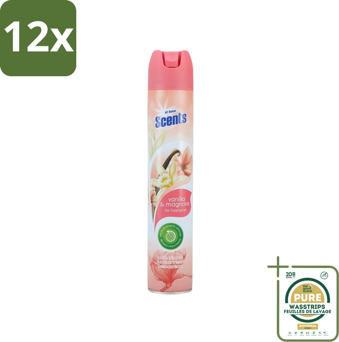 At Home - Scents - Luchtverfrisser - Vanilla & Magnolia - Verwijdert Vieze Geurtjes - 400 ml - Voordeelverpakking - 12 stuks - Geurtjes verwijderen - Geur verspreiding