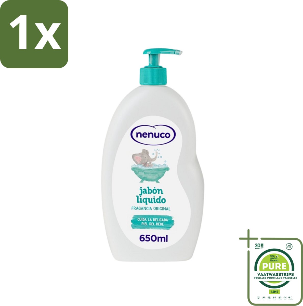 1 x Nenuco - Jabon Líquido - Vloeibare Zeep - Originele Geur - Met Doseerpomp - 650 ml - Vloeibare Zeep - Handzeep - Douchegel - Badschuim - Baby Huid