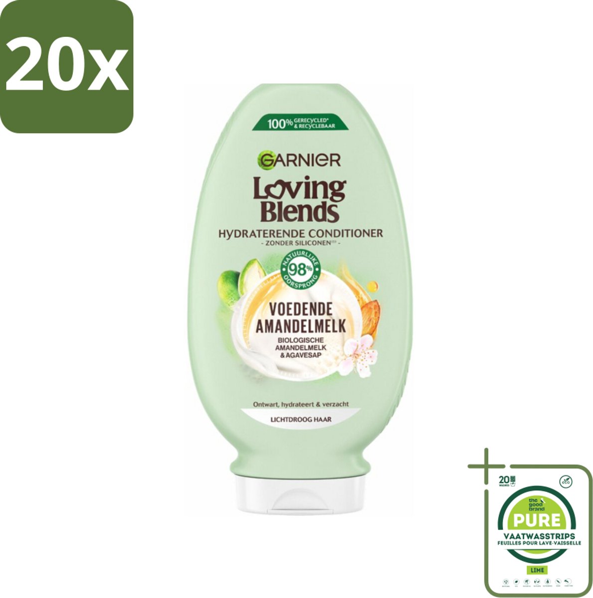 20 x Garnier Loving Blends Voedende Amandelmelk Conditioner 250 ml - Grootverpakking - Lichtdroog Haar - Voedende Conditioner - Amandelmelk - Biologisch Haarverzorging - Natuurlijke Ingrediënten