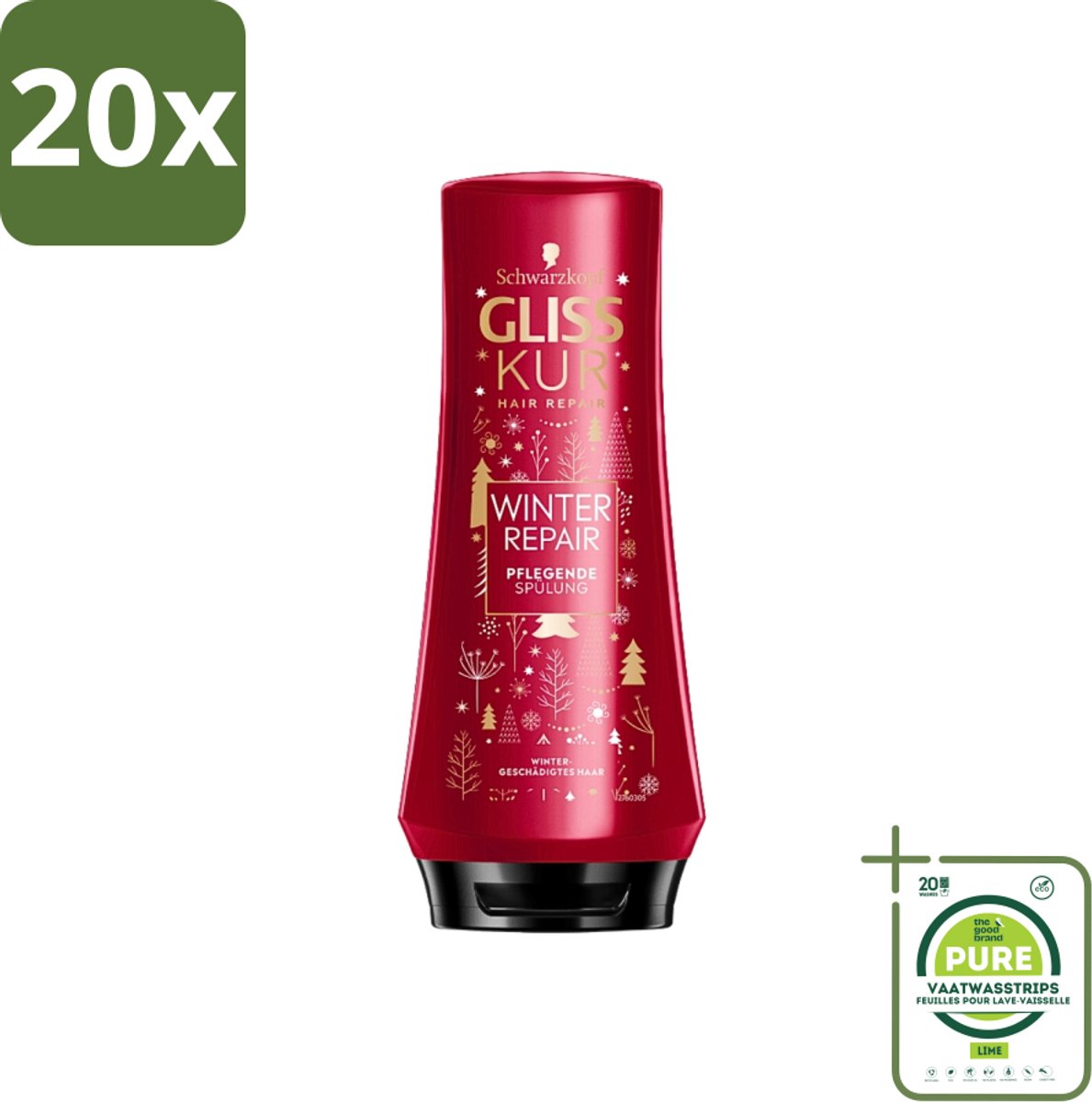 20 x Gliss-Kur - Conditioner - Winter Repair - Herstelt & Verzorgt - 200 ml - Grootverpakking - Winter Haar Verzorging - Haar Herstel - Haar Bescherming - Keratine Haar - Cranberry Haar