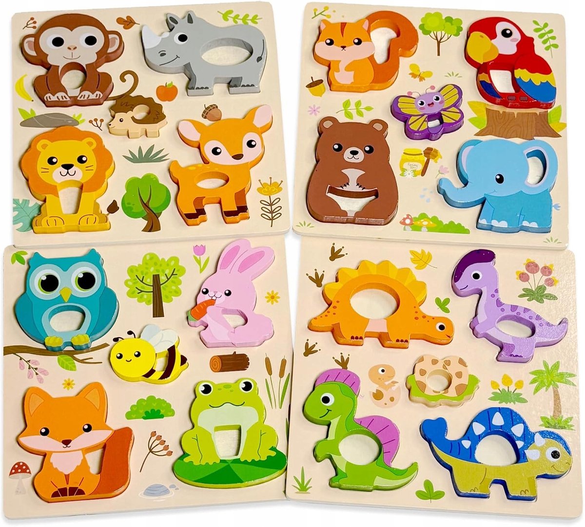 Houten Puzzels voor Kinderen - Educatief en Ontwikkelend Speelgoed (4 Sets)