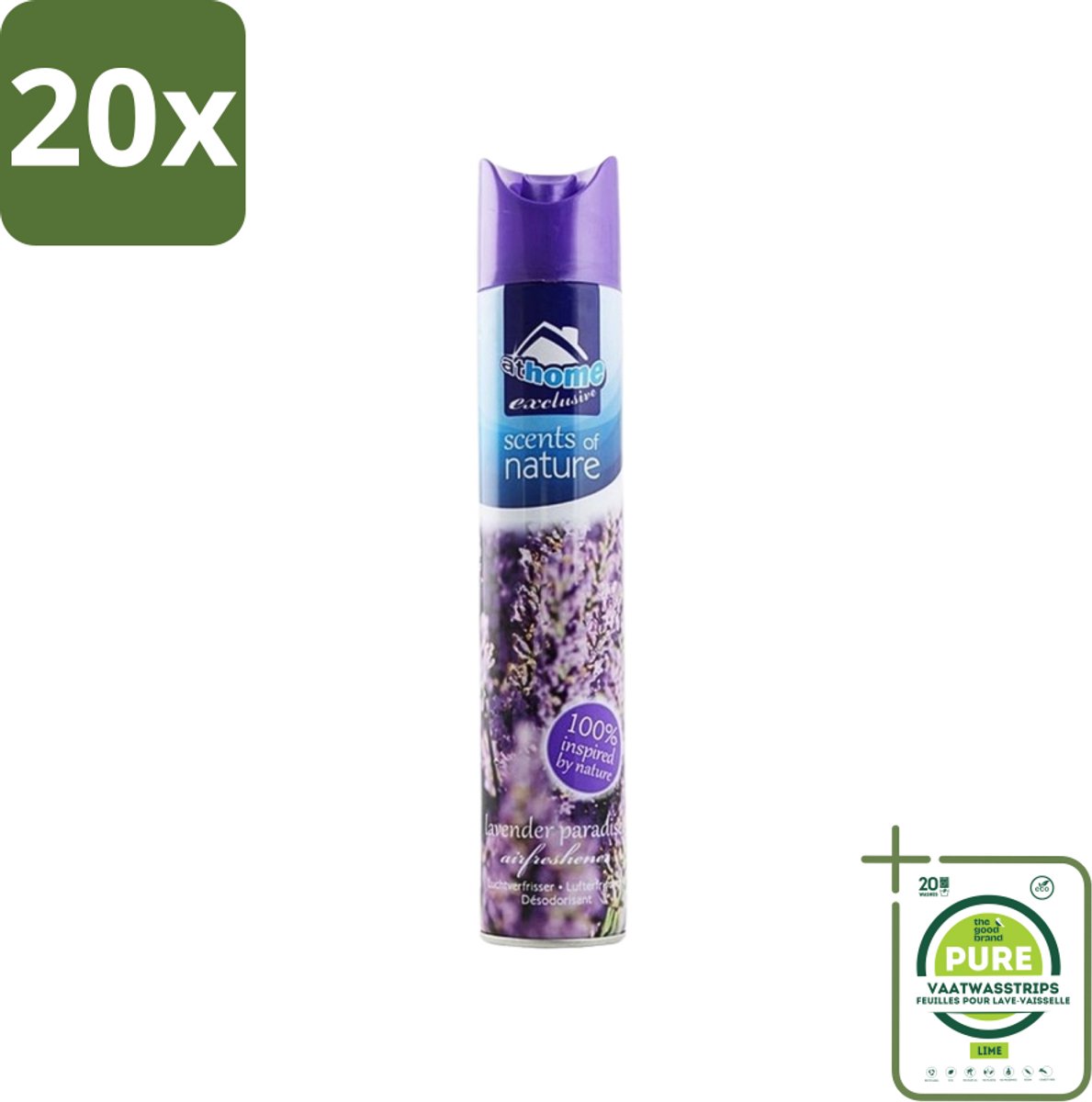20 x At Home - Scents Of Nature - Luchtverfrisser - Geïnspireerd Door Natuur - 400 ml - Grootverpakking - Luchtverfrisser - Natuurlijke Geur - Lavendel - Geur Neutraliseren - Frisse Geur
