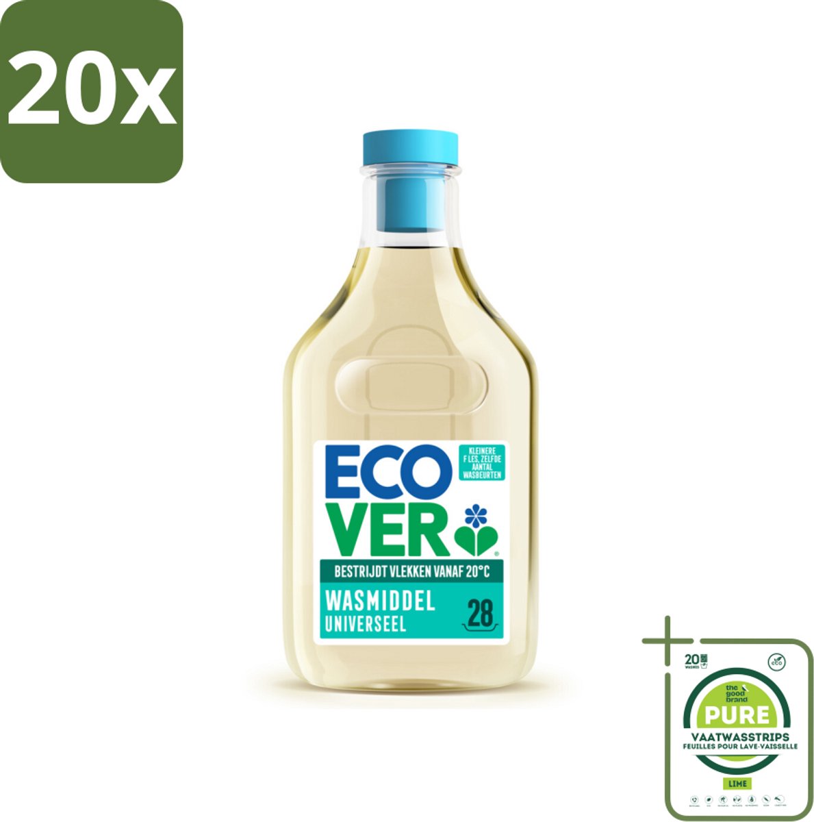 20 x Ecover Wasmiddel Universeel Kamperfolie & Jasmijn 28 Wasbeurten 1 liter - Grootverpakking - Ecover Universeel Wasmiddel - Koud Wassen - Plantaardig Wasmiddel - Milieuvriendelijk Wasmiddel - Vegan Wasmiddel