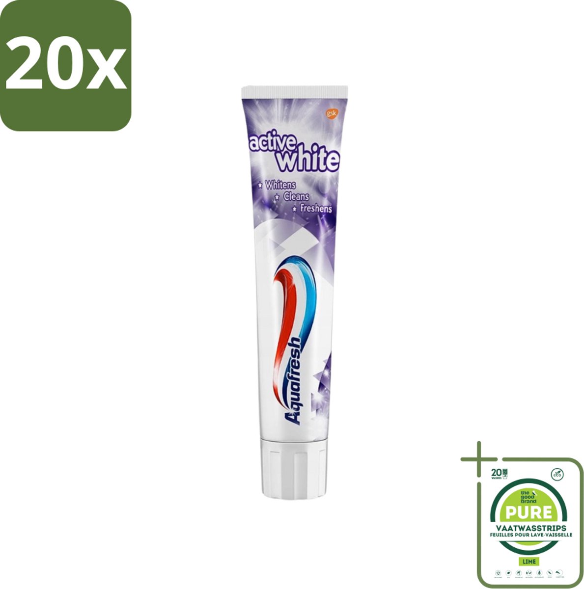 20 x Aquafresh - Tandpasta - Whitening - Stralend Witte Tanden - 100 ml - Grootverpakking - Tandpasta - Witte Tanden - Stralende Tanden - Tanden Reinigen - Frisse Adem