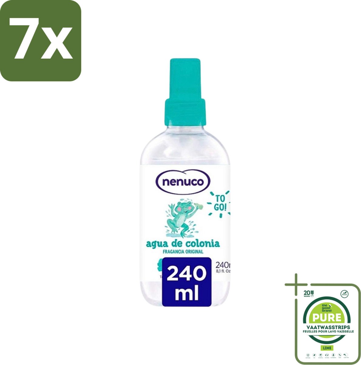 7 x Nenuco - Cologne - Eau de Cologne - Originele Geur - Sprayflacon - 240 ml - Grootverpakking - Nenuco Cologne - Eau De Cologne - Frisse Geur - Baby Cologne - Kind Cologne